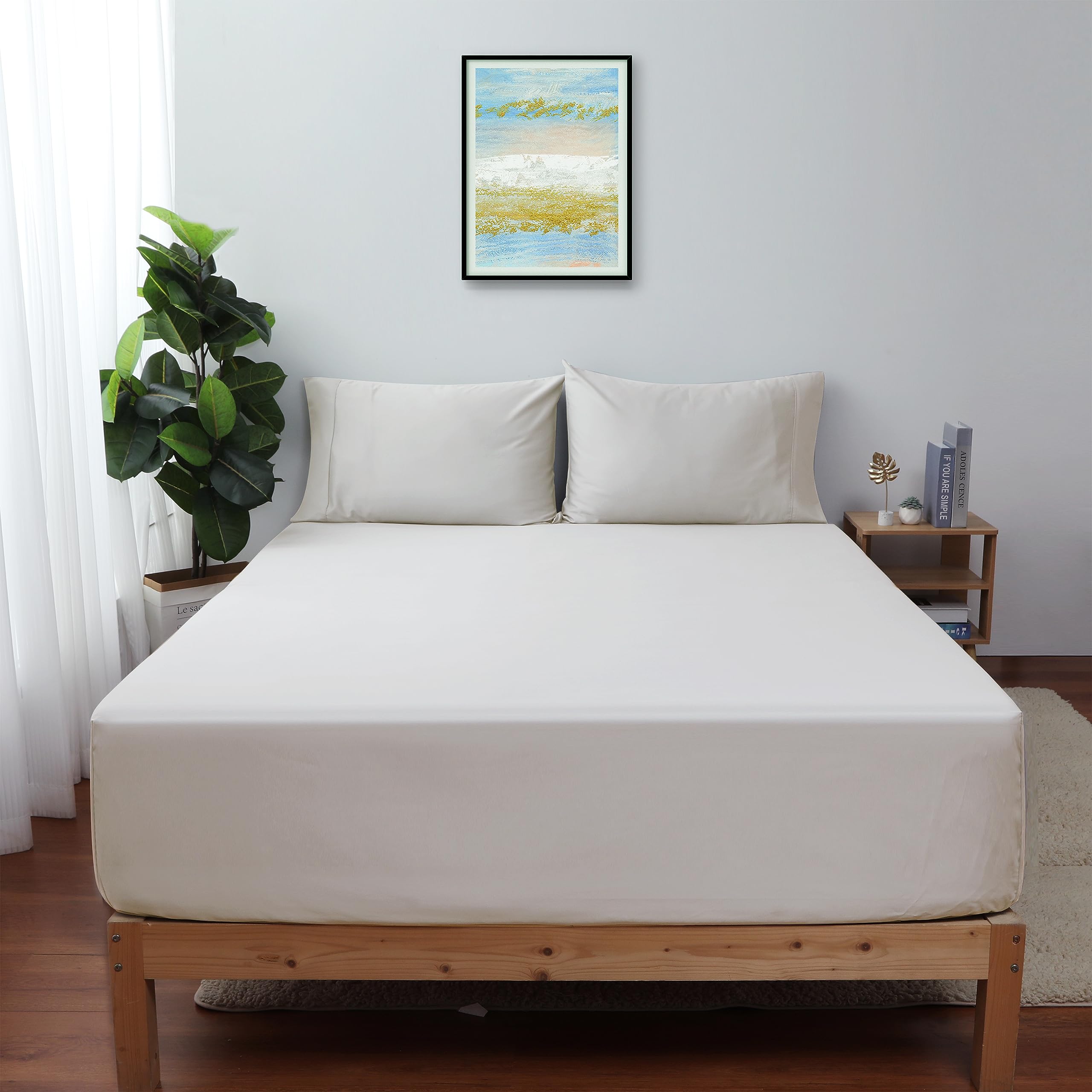 California King Size Fitted Sheet Only Light Beige, 100% Egyptian Cotton 600 Thread Count, 16'' Deep Pocket Premium Cotton Mattr